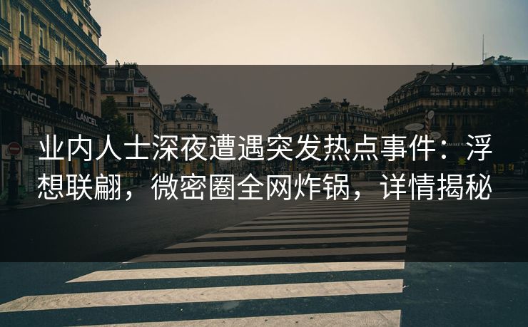 业内人士深夜遭遇突发热点事件：浮想联翩，微密圈全网炸锅，详情揭秘