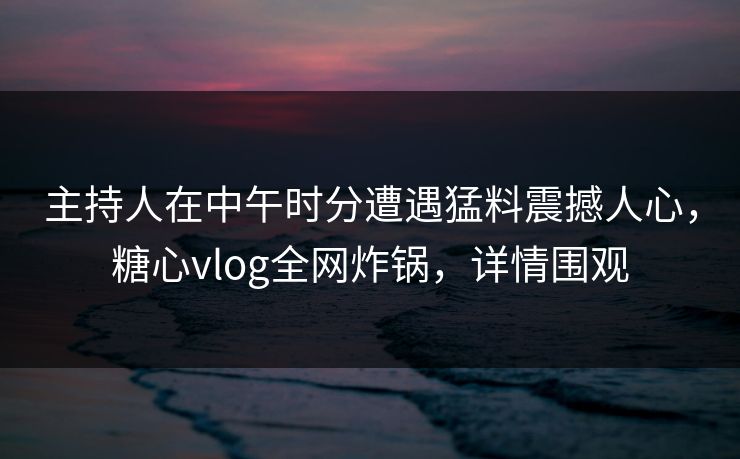 主持人在中午时分遭遇猛料震撼人心，糖心vlog全网炸锅，详情围观