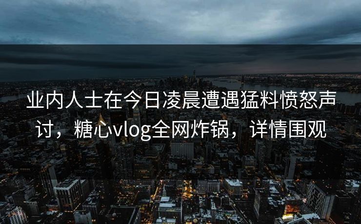 业内人士在今日凌晨遭遇猛料愤怒声讨，糖心vlog全网炸锅，详情围观
