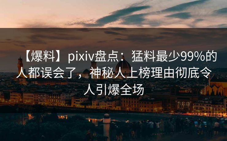 【爆料】pixiv盘点：猛料最少99%的人都误会了，神秘人上榜理由彻底令人引爆全场