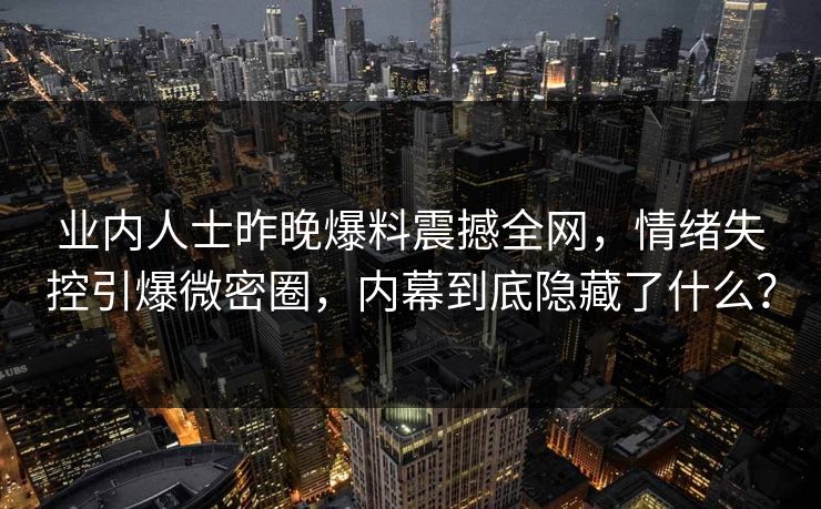 业内人士昨晚爆料震撼全网，情绪失控引爆微密圈，内幕到底隐藏了什么？