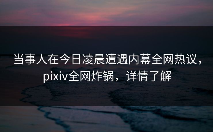 当事人在今日凌晨遭遇内幕全网热议，pixiv全网炸锅，详情了解